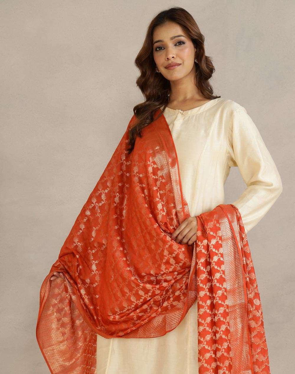 Buy Orange Cotton Silk Blend Banarsi Dupatta For Women Online At Buy Orange Cotton Silk Blend Banarsi Dupatta For Women Online At
