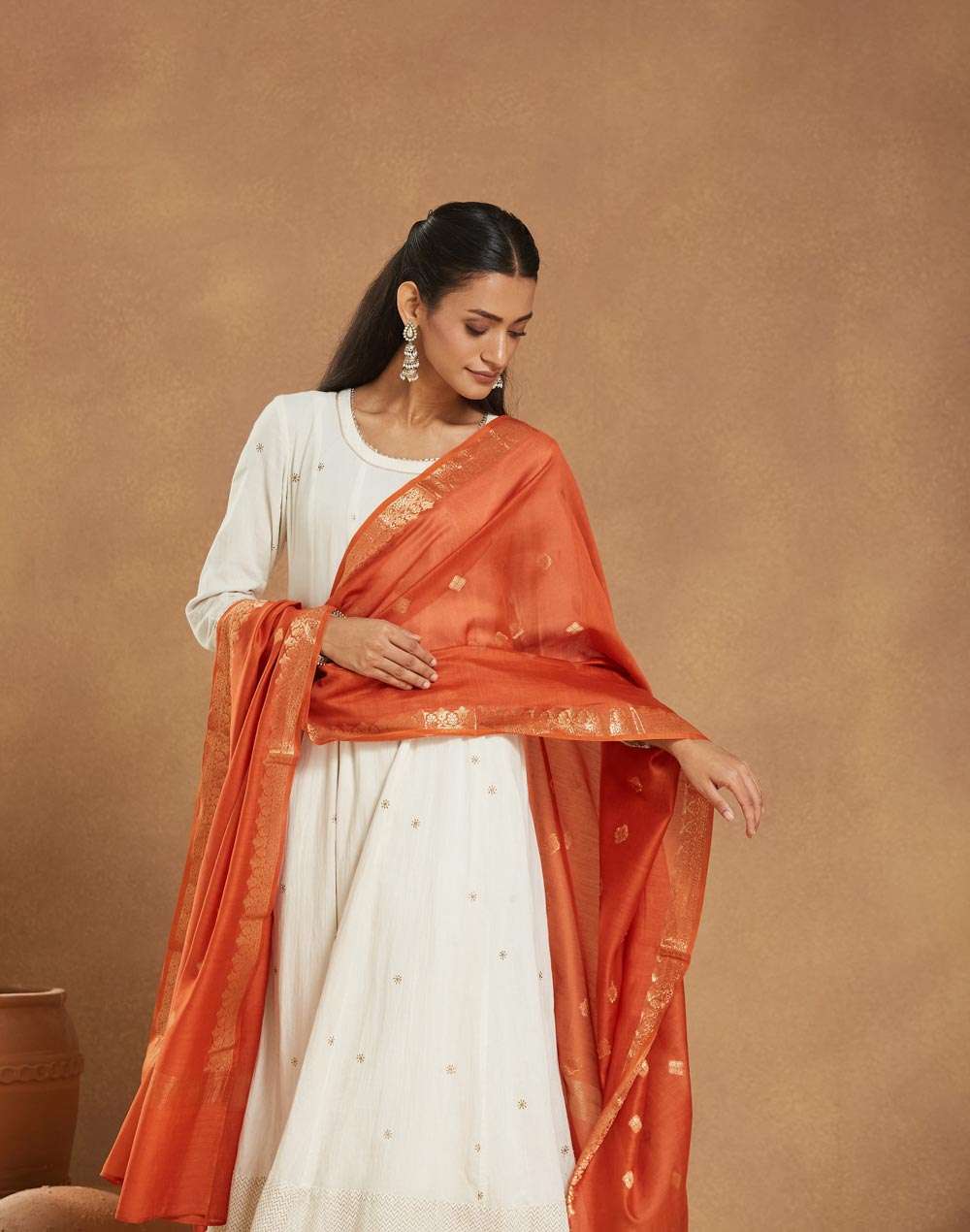 Buy Orange Cotton Silk Blend Banarsi Dupatta For Women Online At Buy Orange Cotton Silk Blend Banarsi Dupatta For Women Online At