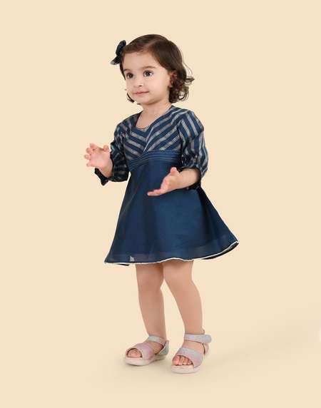 Blue Cotton Silk Blend Dress