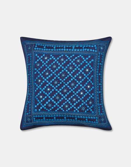 Indigo Nayantara Embroidered Cotton Cushion Cover