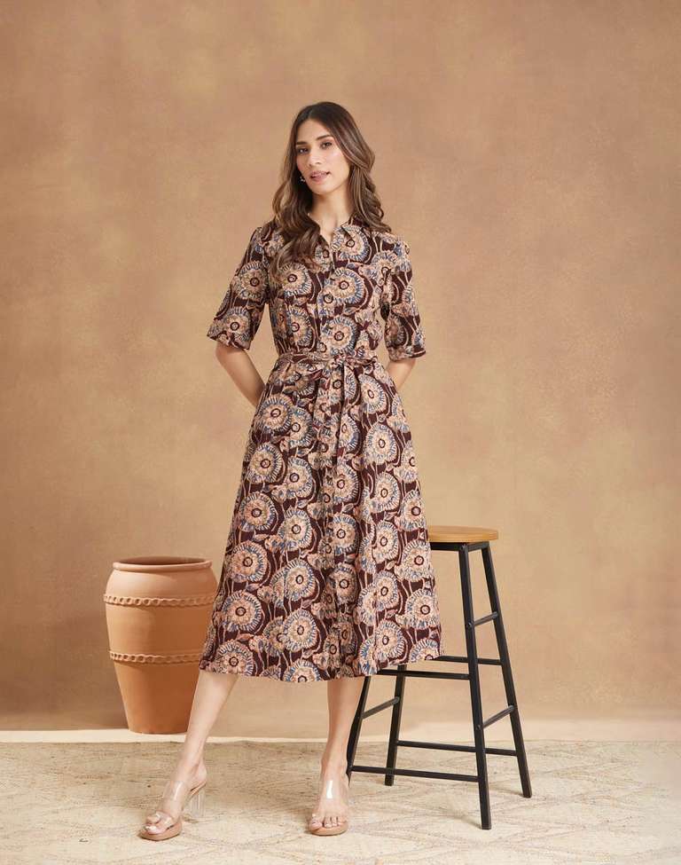 kalamkari midi dress Buy Kalamkari Chinon Silk Kaftan Midi Dress for Women Online at Silvermerc