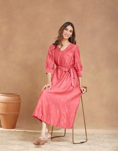 fabindia silk dresses Buy Red Cotton Silk Midi Dress for Women Online at Fabindia
