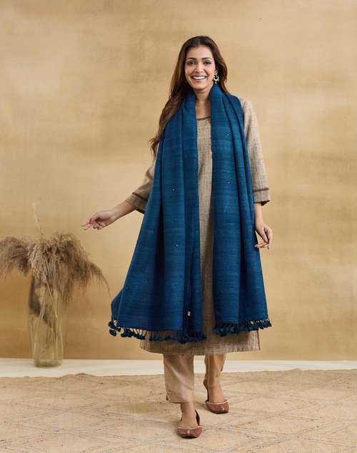 Shawls Collection Buy Navy Wool Blend Embroidered Shawl for Women Online at Fabindia ...