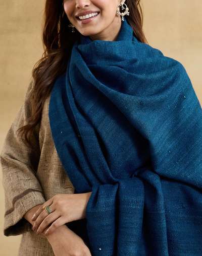 Shawls Collection Buy Navy Wool Blend Embroidered Shawl for Women Online at Fabindia ...