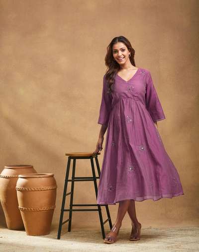 Buy Blue Cotton Silk Embroidered Midi Dress for Women Online at Fabindia | 20249580 Buy Blue Cotton Silk Embroidered Midi Dress for Women Online at Fabindia | 20249580