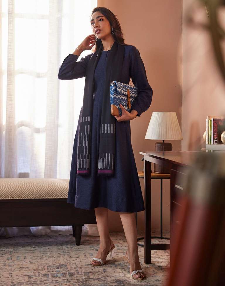 Buy Navy Wool Midi Dress for Women Online at Fabindia | 20256416 Buy Navy Wool Midi Dress for Women Online at Fabindia | 20256416