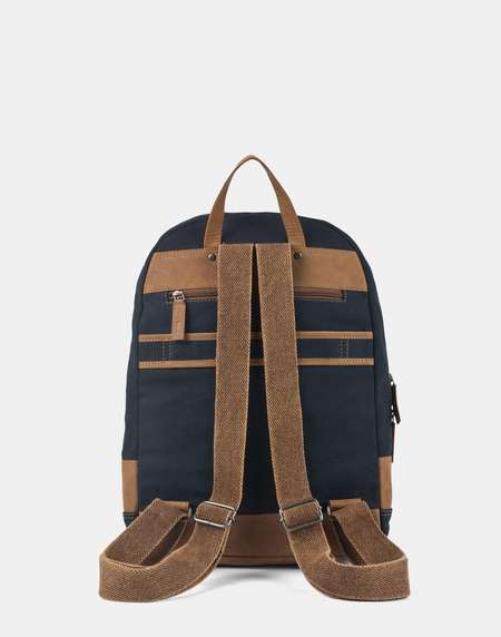 canvas leather backpack online india for Men and Women a zippered back pocket for valuables Buy Blue Safari Leather &