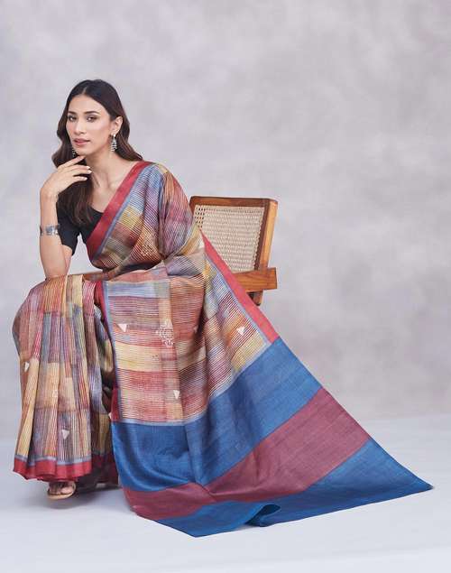 Buy Multi Silk Hand Block Printed Sari for Women Online at Fabindia ...