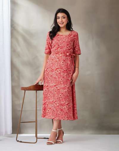 fabindia silk dresses Buy Fabindia Pink Cotton Silk Printed Midi Dress at Amazon.in