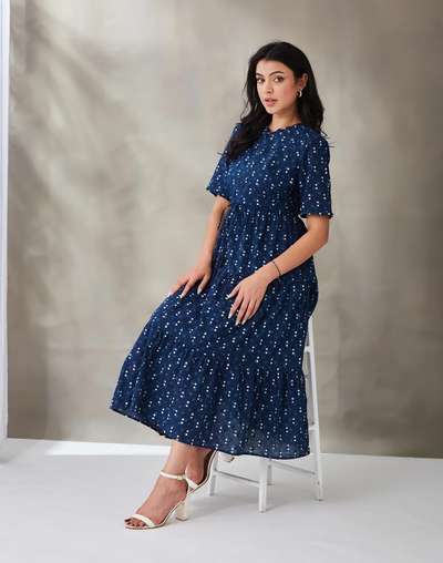 long cotton dresses online india Pure Cotton Long Maxi Dress Indian Block Print Pastel Summer Earthy Elegant Mommy Comfy Daywear Beach Outfit Grey Aqua Blue Pink Hue