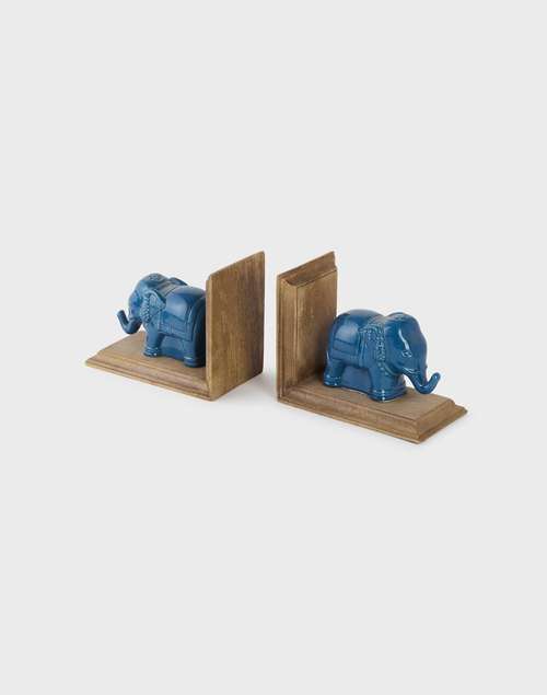 Blue Ceramic Glazed Mitul Elephant Bookend Set Of 2 Blue Ceramic Glazed Mitul Elephant Bookend Set Of 2