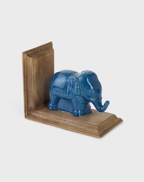 Blue Ceramic Glazed Mitul Elephant Bookend Set Of 2 Blue Ceramic Glazed Mitul Elephant Bookend Set Of 2