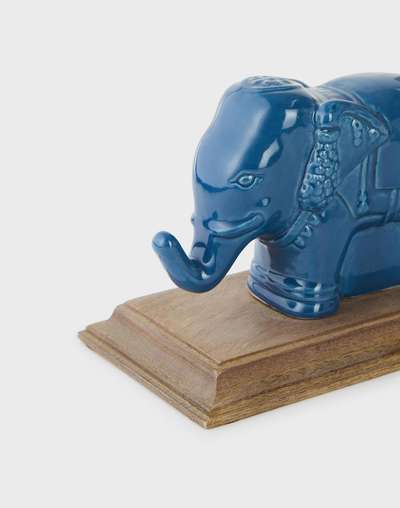 Blue Ceramic Glazed Mitul Elephant Bookend Set Of 2 Blue Ceramic Glazed Mitul Elephant Bookend Set Of 2