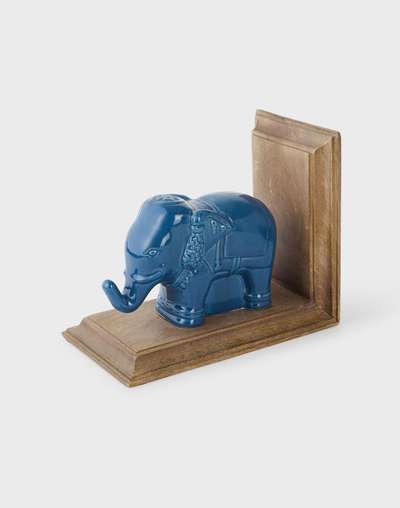 Blue Ceramic Glazed Mitul Elephant Bookend Set Of 2 Blue Ceramic Glazed Mitul Elephant Bookend Set Of 2