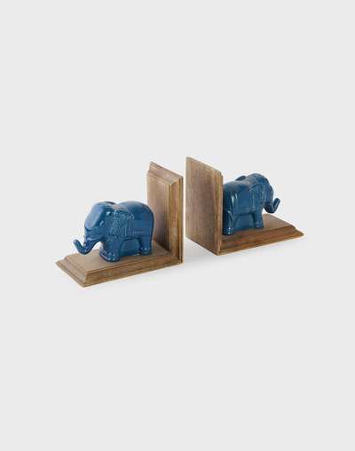 Blue Ceramic Glazed Mitul Elephant Bookend Set Of 2 Blue Ceramic Glazed Mitul Elephant Bookend Set Of 2