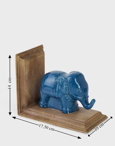 Blue Ceramic Glazed Mitul Elephant Bookend Set Of 2 Blue Ceramic Glazed Mitul Elephant Bookend Set Of 2