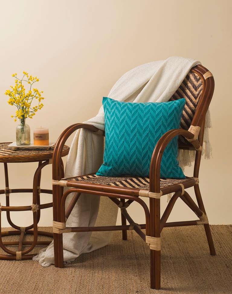 Turquoise Amrav Cotton Woven Cushion Cover - Main Image