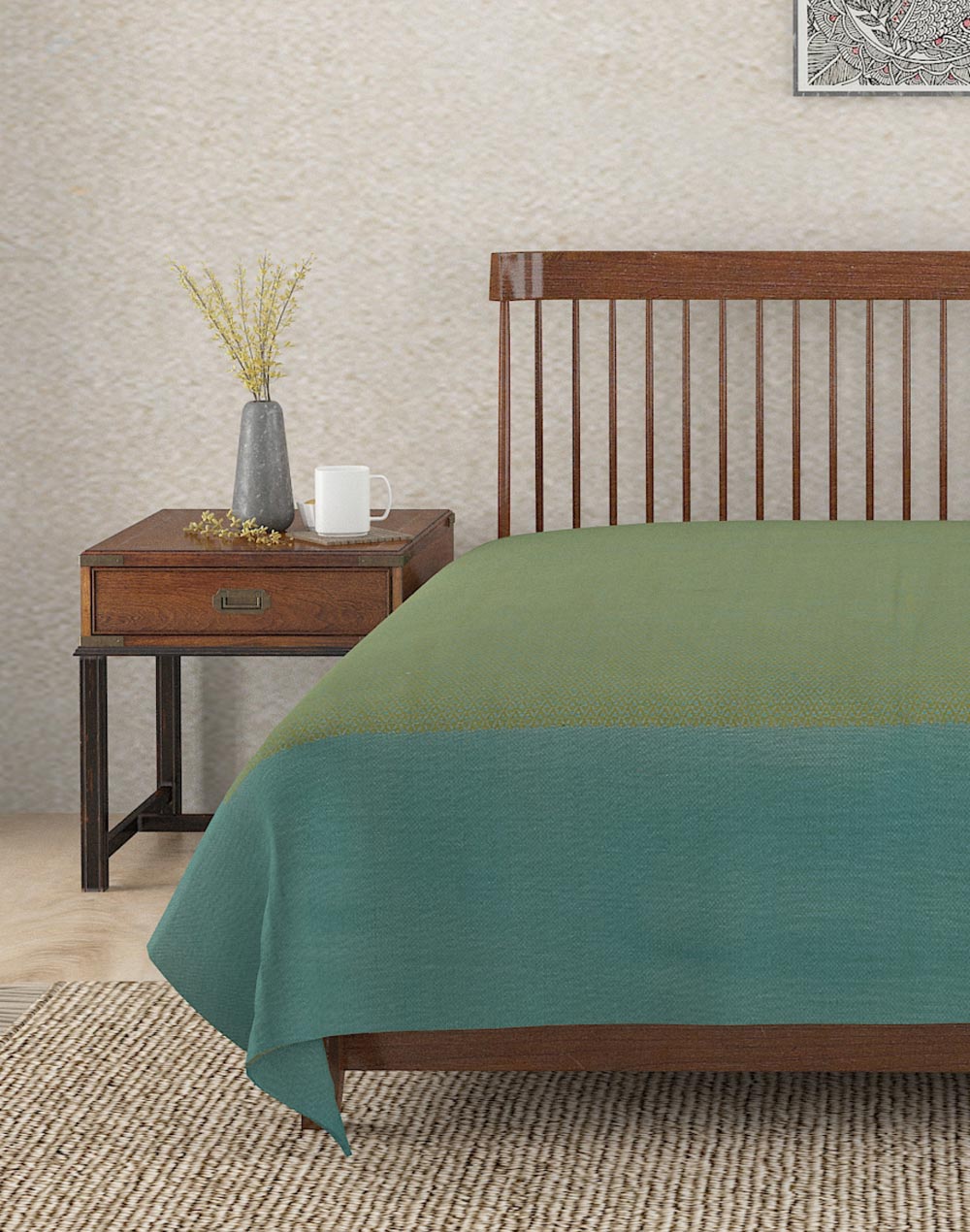 Blue Cotton Double Bed Cover