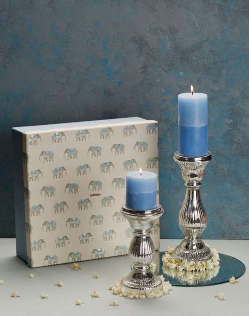Silver Chandi Candle Stand Gift Set Silver Chandi Candle Stand Gift Set