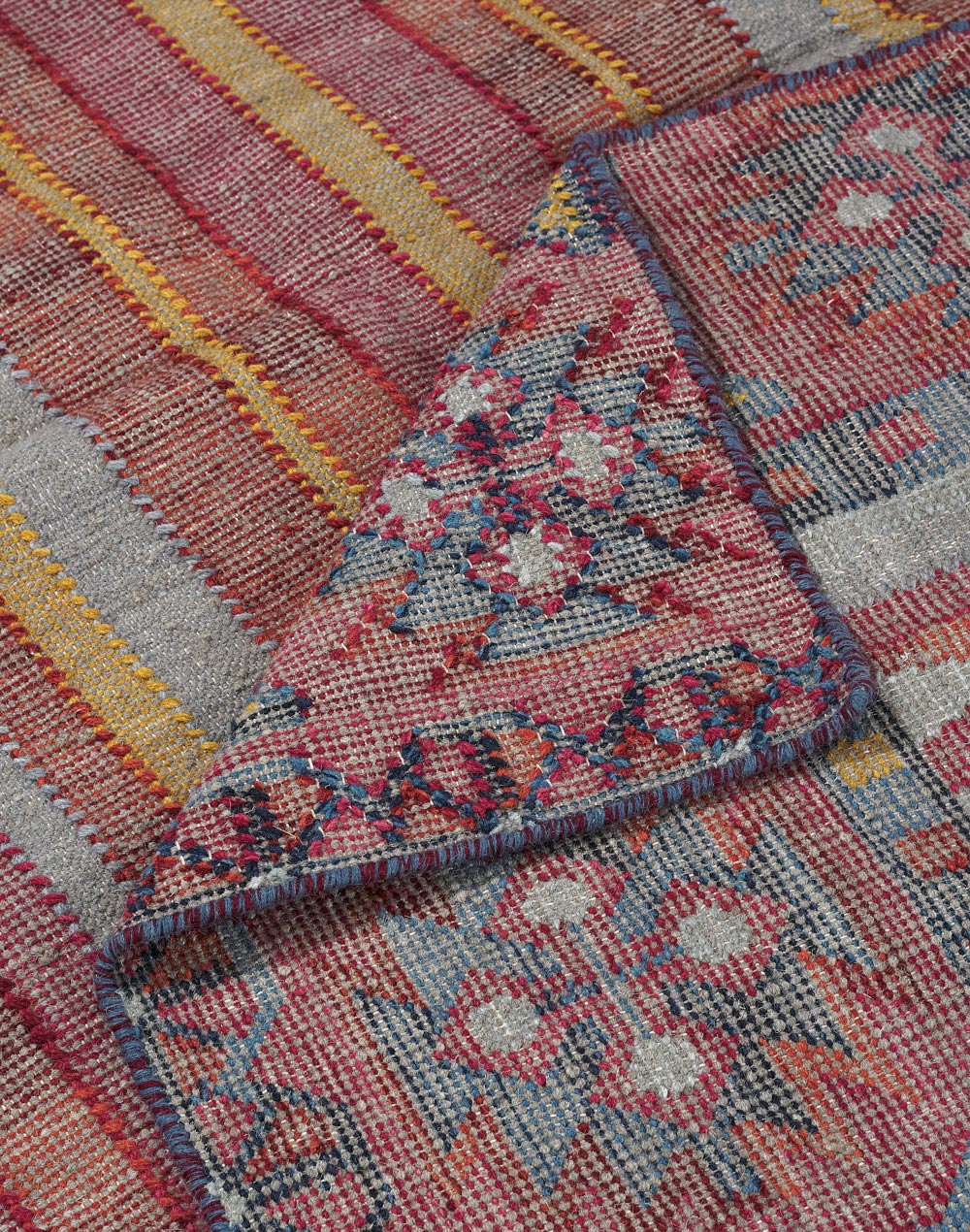Multi Coloured Mehulika Wool Cotton Blend Woven Dhurrie