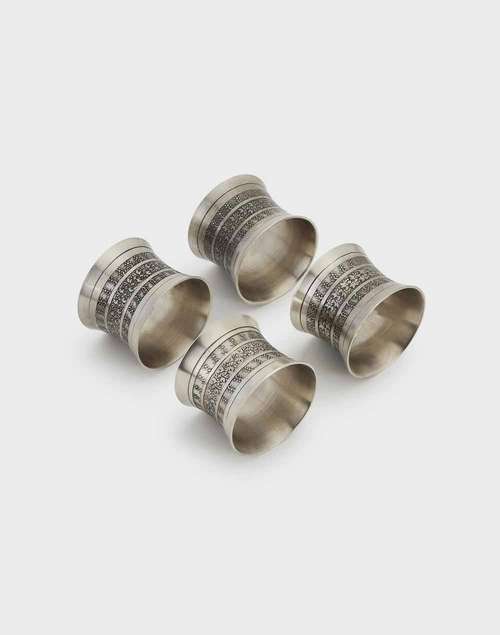 Antique Silver Rasoi Metal Napkin Ring Set Of 4 Antique Silver Rasoi Metal Napkin Ring Set Of 4