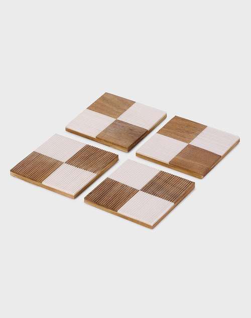 White Rasoi Wood & Resin Coaster Set Of 4 White Rasoi Wood & Resin Coaster Set Of 4