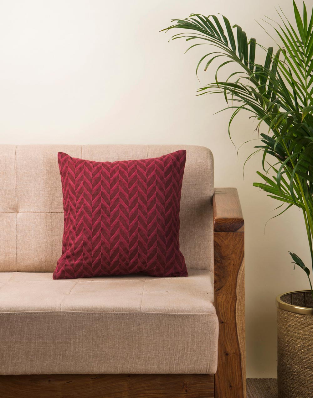 Maroon Cotton Woven Cushion Cover