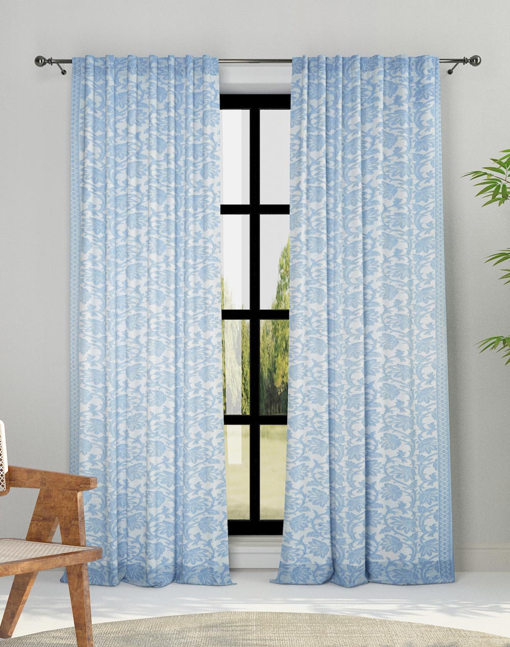 Blue Coramandel Woven Cotton Curtain | 1pc