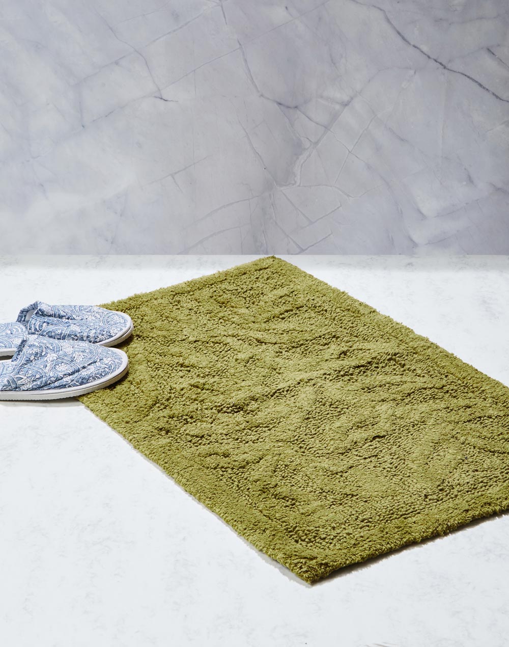 Green Cotton Woven Bathmat Online