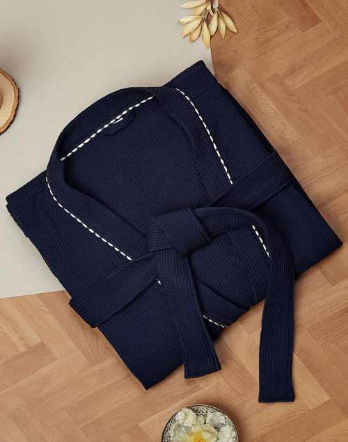 Navy Ashim Cotton Woven Bathrobe Navy Ashim Cotton Woven Bathrobe