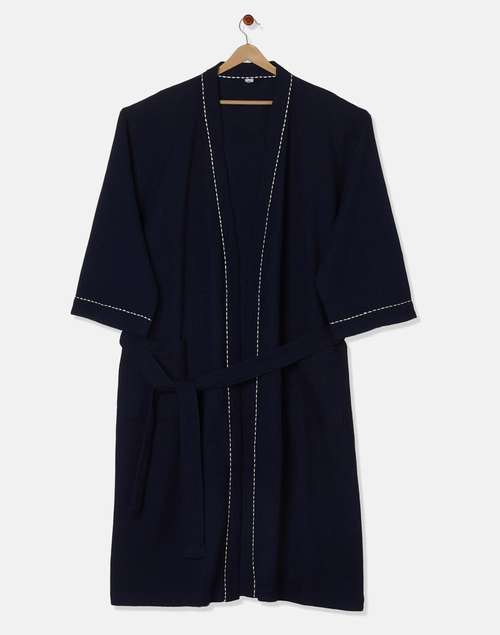 Navy Ashim Cotton Woven Bathrobe Navy Ashim Cotton Woven Bathrobe