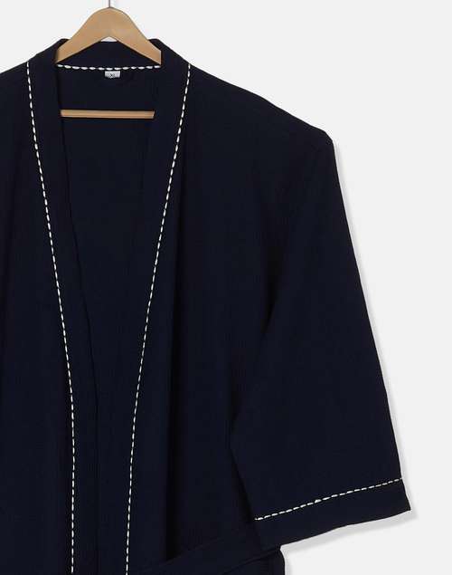 Navy Ashim Cotton Woven Bathrobe Navy Ashim Cotton Woven Bathrobe